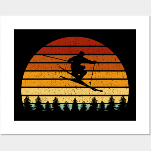 Vintage Sunset Skiing Gift For Skiers Posters and Art